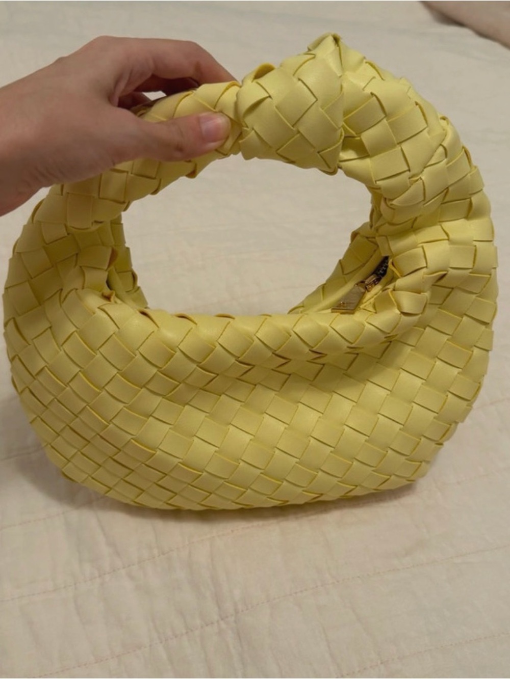 Urban Expressions Small Pale Yellow Woven Knotted Bag